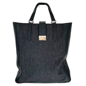 Tiffany & Co Smooth Leather & Grey Wool Conner Slim Tote Laptop Bag Authentic